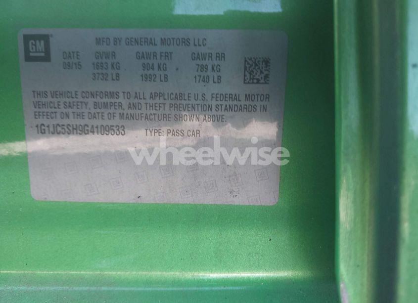 Photo 9 of 2016 Chevrolet Sonic LT AUTO (VIN 1G1JC5SH9G4109533)