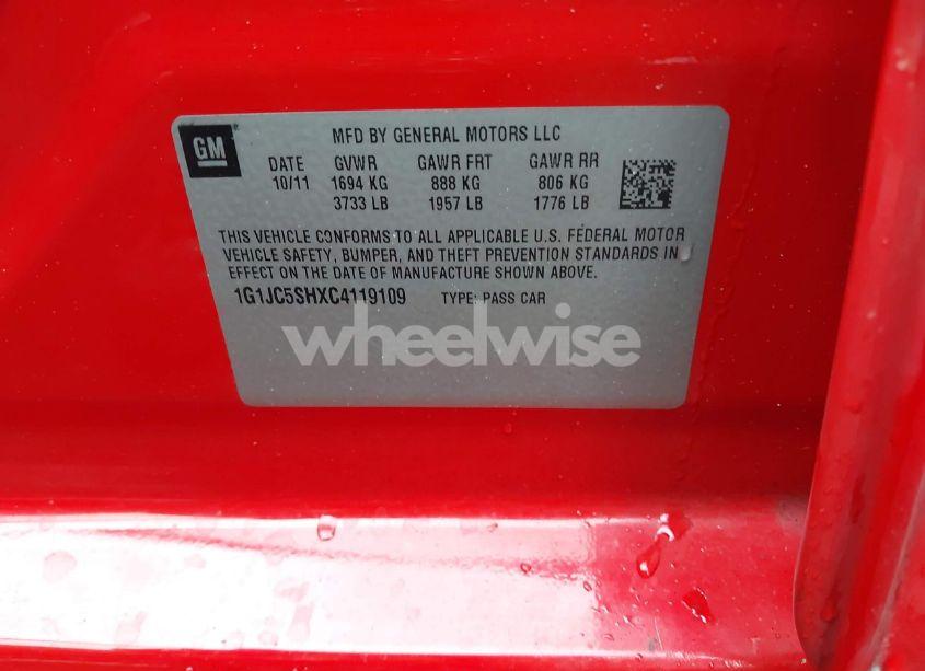 Photo 9 of 2012 Chevrolet Sonic 2LT (VIN 1G1JC5SHXC4119109)