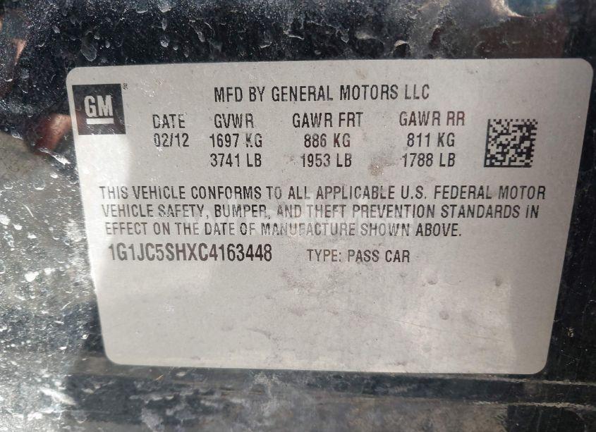 Photo 9 of 2012 Chevrolet Sonic 2LT (VIN 1G1JC5SHXC4163448)