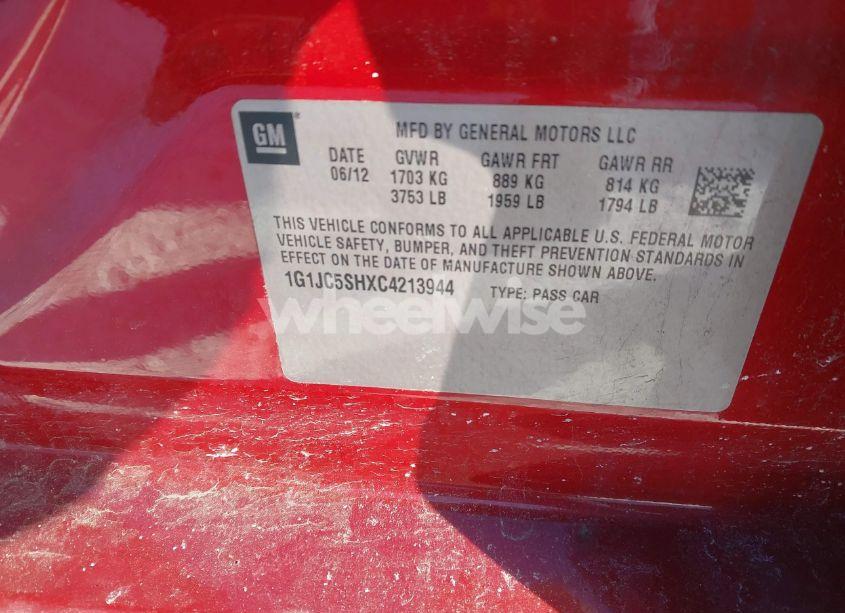 Photo 9 of 2012 Chevrolet Sonic 2LT (VIN 1G1JC5SHXC4213944)