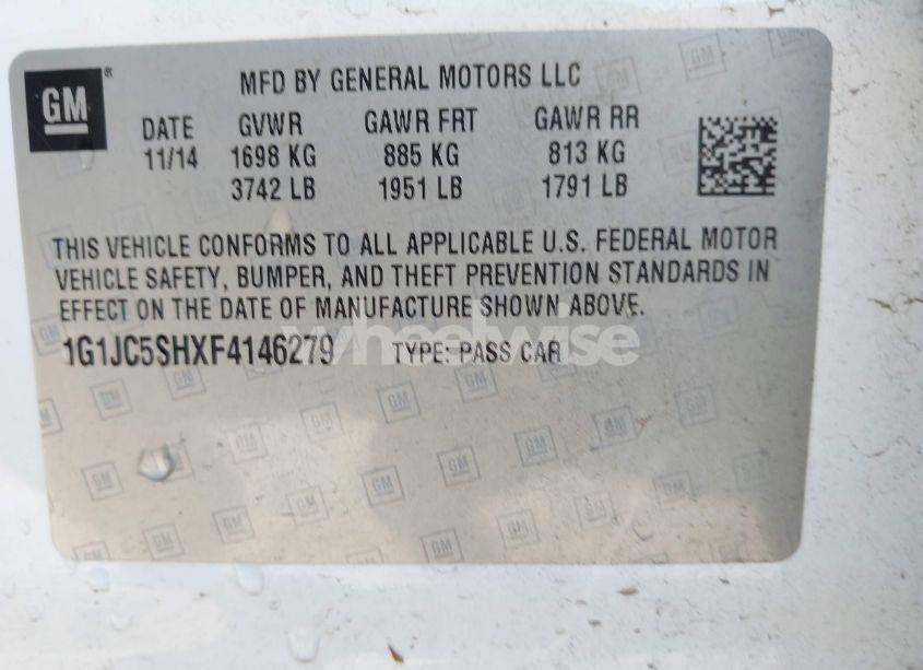 Photo 9 of 2015 Chevrolet Sonic LT AUTO (VIN 1G1JC5SHXF4146279)