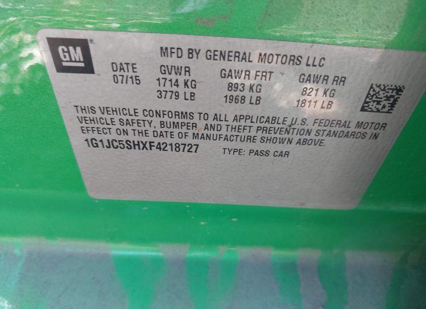 Photo 9 of 2015 Chevrolet Sonic LT AUTO (VIN 1G1JC5SHXF4218727)