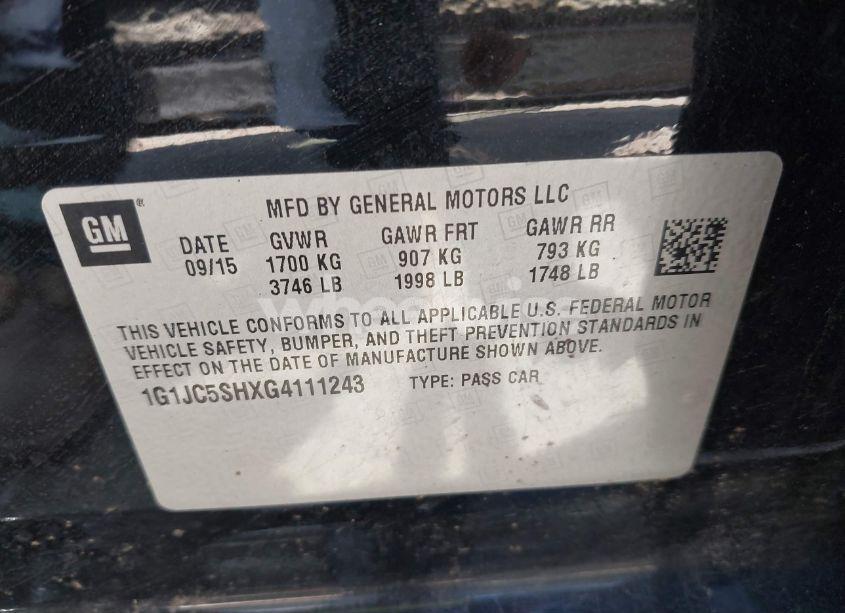 Photo 9 of 2016 Chevrolet Sonic LT AUTO (VIN 1G1JC5SHXG4111243)