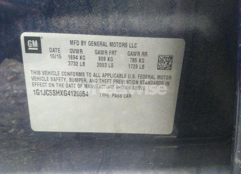 Photo 9 of 2016 Chevrolet Sonic LT AUTO (VIN 1G1JC5SHXG4120654)