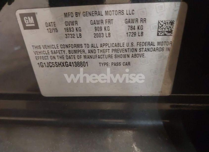 Photo 9 of 2016 Chevrolet Sonic LT AUTO (VIN 1G1JC5SHXG4138801)