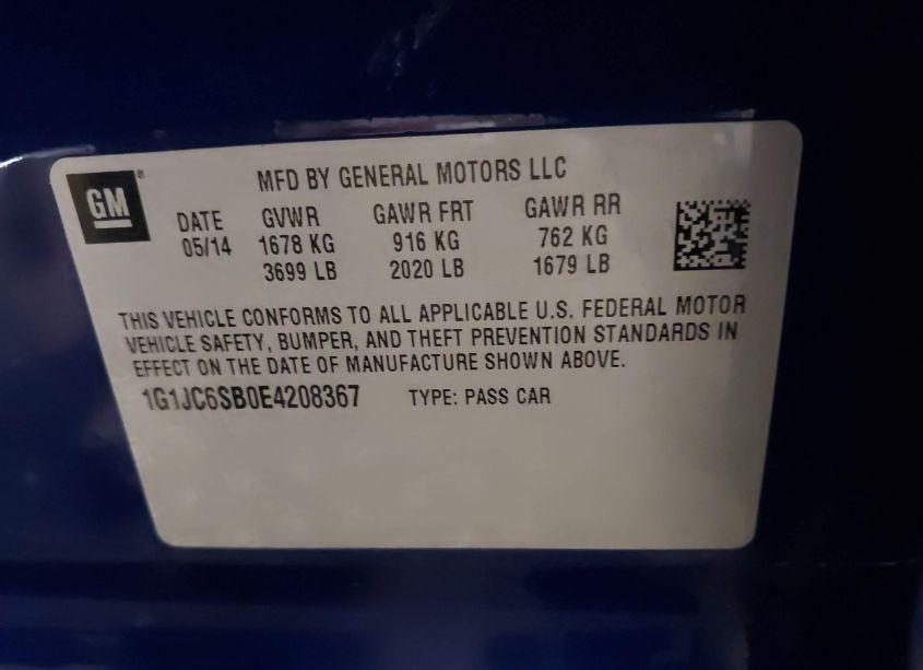 Photo 9 of 2014 Chevrolet Sonic LT AUTO (VIN 1G1JC6SB0E4208367)