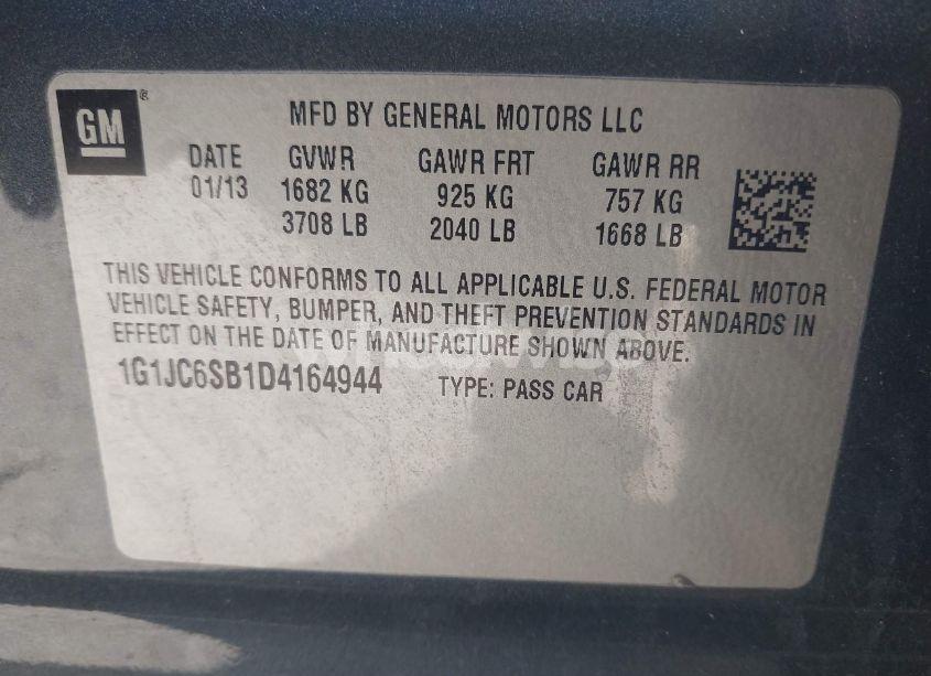 Photo 9 of 2013 Chevrolet Sonic LT AUTO (VIN 1G1JC6SB1D4164944)