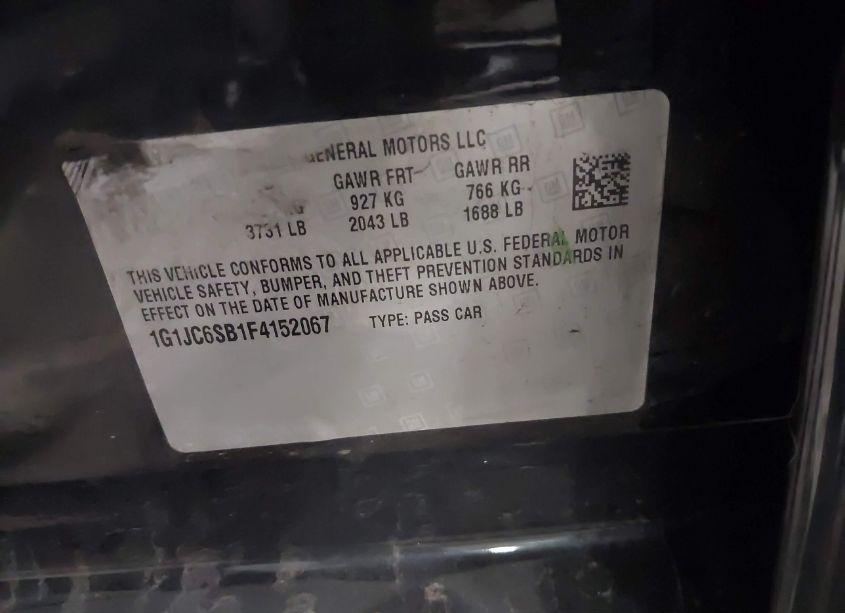 Photo 9 of 2015 Chevrolet Sonic LT AUTO (VIN 1G1JC6SB1F4152067)