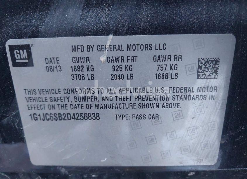 Photo 9 of 2013 Chevrolet Sonic LT AUTO (VIN 1G1JC6SB2D4256838)