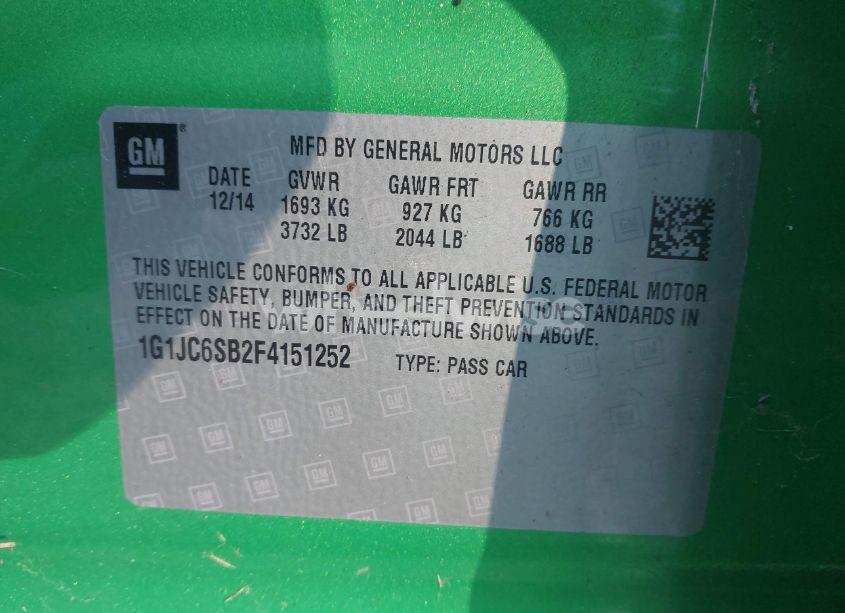 Photo 9 of 2015 Chevrolet Sonic LT AUTO (VIN 1G1JC6SB2F4151252)