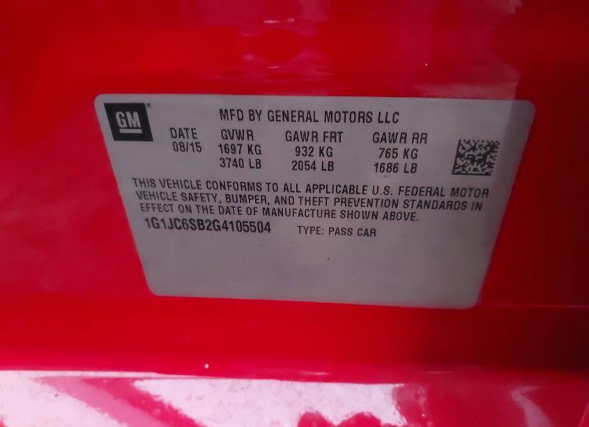 Photo 9 of 2016 Chevrolet Sonic LT AUTO (VIN 1G1JC6SB2G4105504)