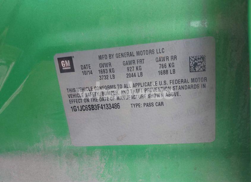 Photo 9 of 2015 Chevrolet Sonic LT AUTO (VIN 1G1JC6SB3F4133486)