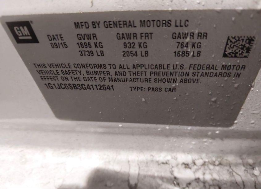 Photo 9 of 2016 Chevrolet Sonic LT AUTO (VIN 1G1JC6SB3G4112641)