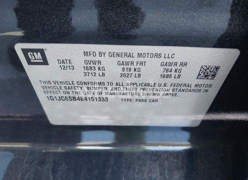 Photo 9 of 2014 Chevrolet Sonic LT AUTO (VIN 1G1JC6SB4E4151333)