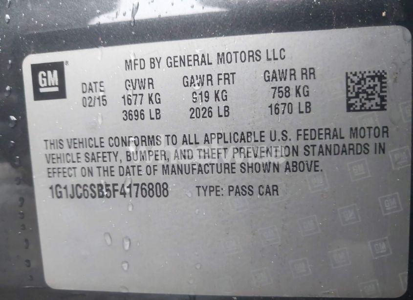 Photo 9 of 2015 Chevrolet Sonic LT AUTO (VIN 1G1JC6SB5F4176808)