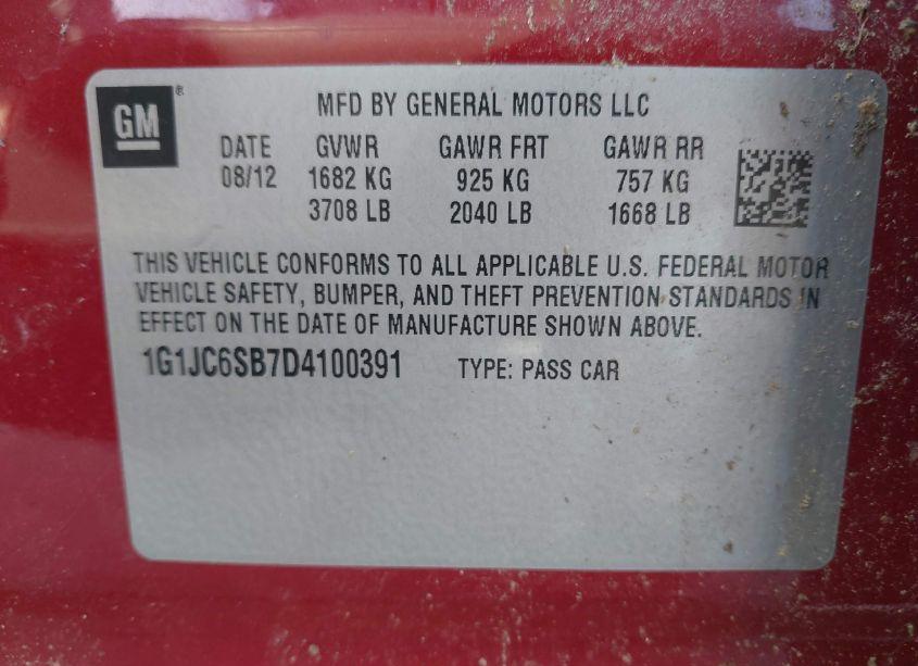 Photo 9 of 2013 Chevrolet Sonic LT (VIN 1G1JC6SB7D4100391)