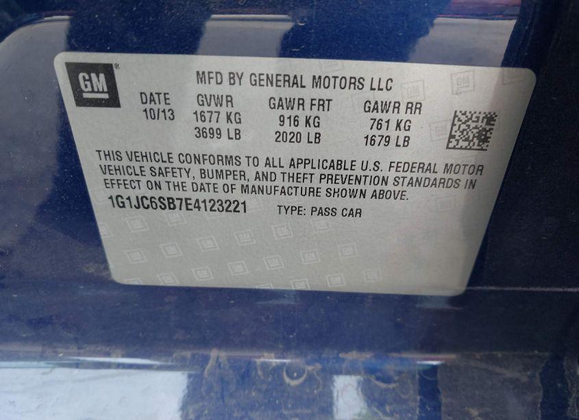 Photo 9 of 2014 Chevrolet Sonic LT AUTO (VIN 1G1JC6SB7E4123221)