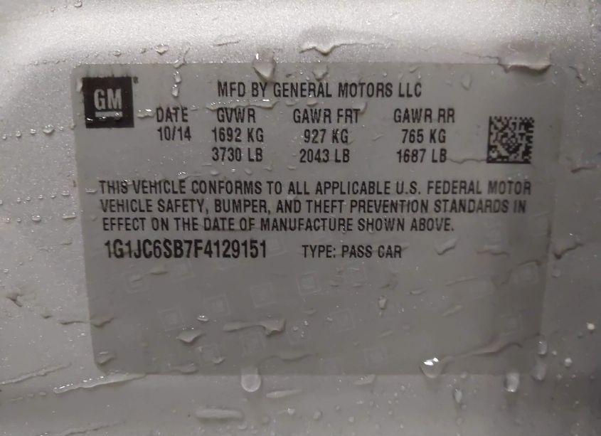 Photo 9 of 2015 Chevrolet Sonic LT AUTO (VIN 1G1JC6SB7F4129151)