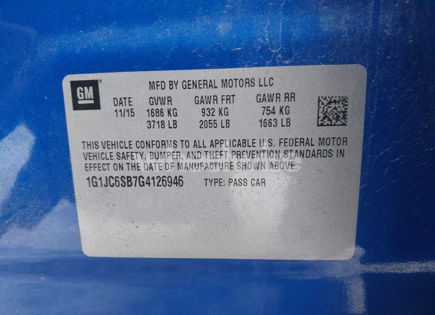 Photo 9 of 2016 Chevrolet Sonic LT AUTO (VIN 1G1JC6SB7G4126946)