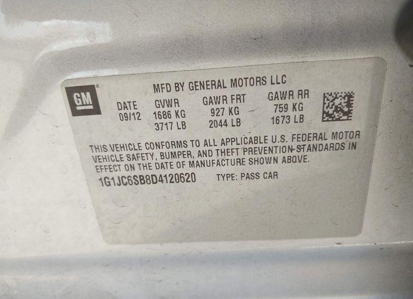 Photo 9 of 2013 Chevrolet Sonic LT AUTO (VIN 1G1JC6SB8D4120620)