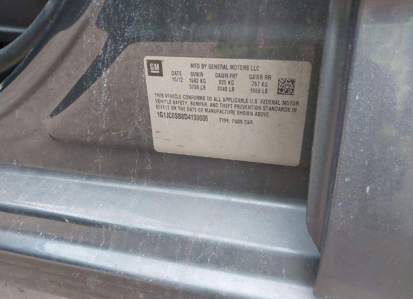 Photo 9 of 2013 Chevrolet Sonic LT AUTO (VIN 1G1JC6SB8D4139006)