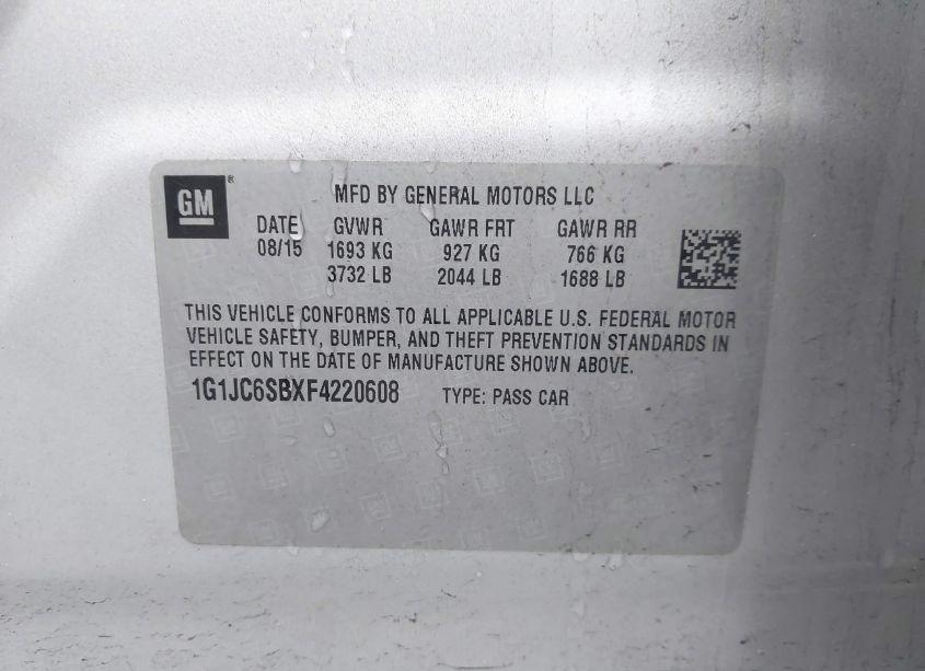 Photo 9 of 2015 Chevrolet Sonic LT AUTO (VIN 1G1JC6SBXF4220608)