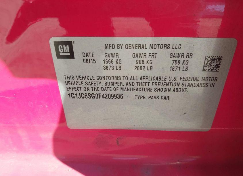 Photo 9 of 2015 Chevrolet Sonic LT AUTO (VIN 1G1JC6SG0F4209936)