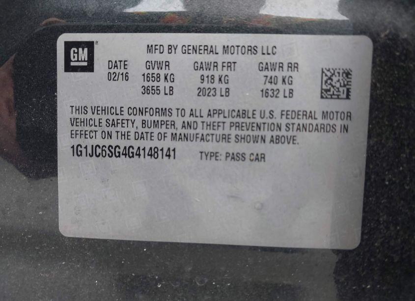 Photo 9 of 2016 Chevrolet Sonic LT AUTO (VIN 1G1JC6SG4G4148141)