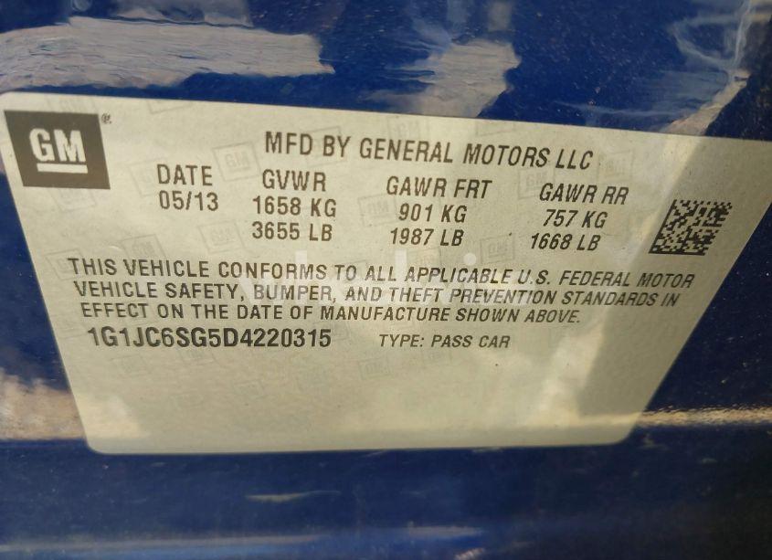 Photo 9 of 2013 Chevrolet Sonic LT AUTO (VIN 1G1JC6SG5D4220315)