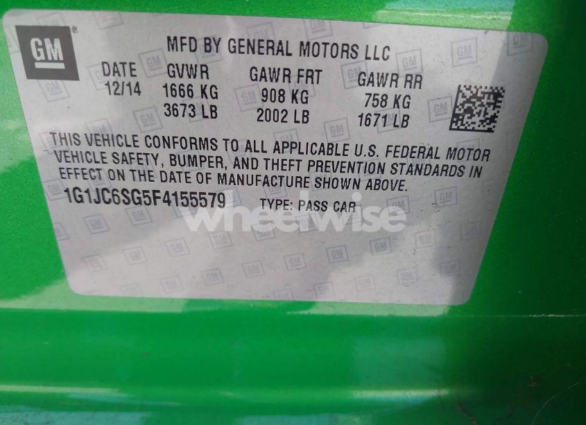 Photo 9 of 2015 Chevrolet Sonic LT AUTO (VIN 1G1JC6SG5F4155579)