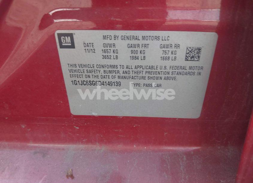 Photo 9 of 2013 Chevrolet Sonic LT AUTO (VIN 1G1JC6SG6D4149139)