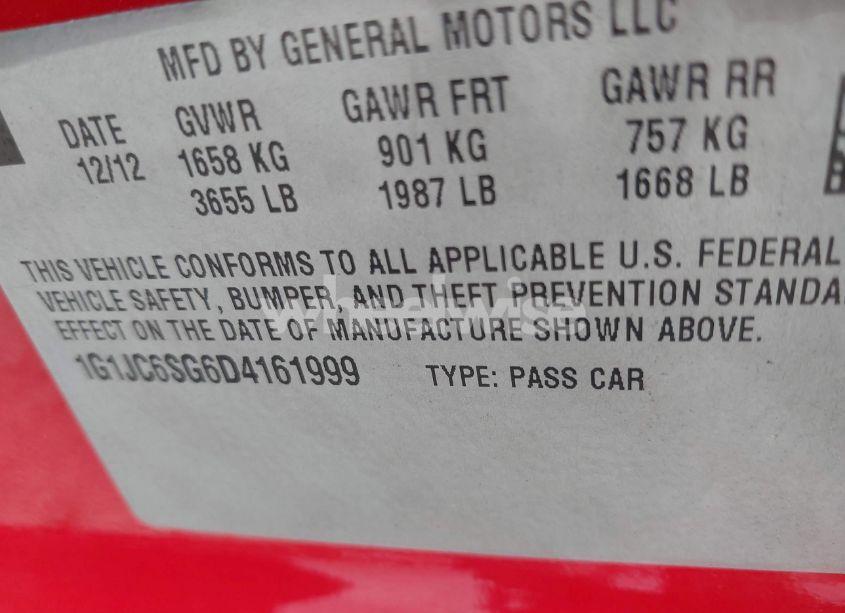 Photo 9 of 2013 Chevrolet Sonic LT AUTO (VIN 1G1JC6SG6D4161999)