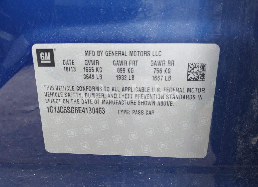 Photo 9 of 2014 Chevrolet Sonic LT AUTO (VIN 1G1JC6SG6E4130463)