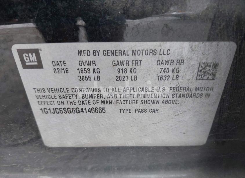 Photo 9 of 2016 Chevrolet Sonic LT AUTO (VIN 1G1JC6SG6G4146665)