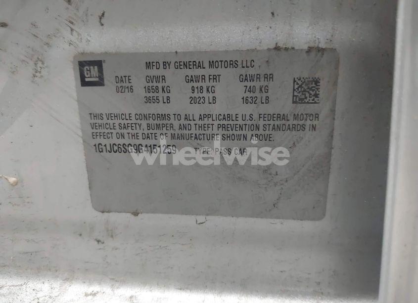 Photo 9 of 2016 Chevrolet Sonic LT AUTO (VIN 1G1JC6SG9G4151259)