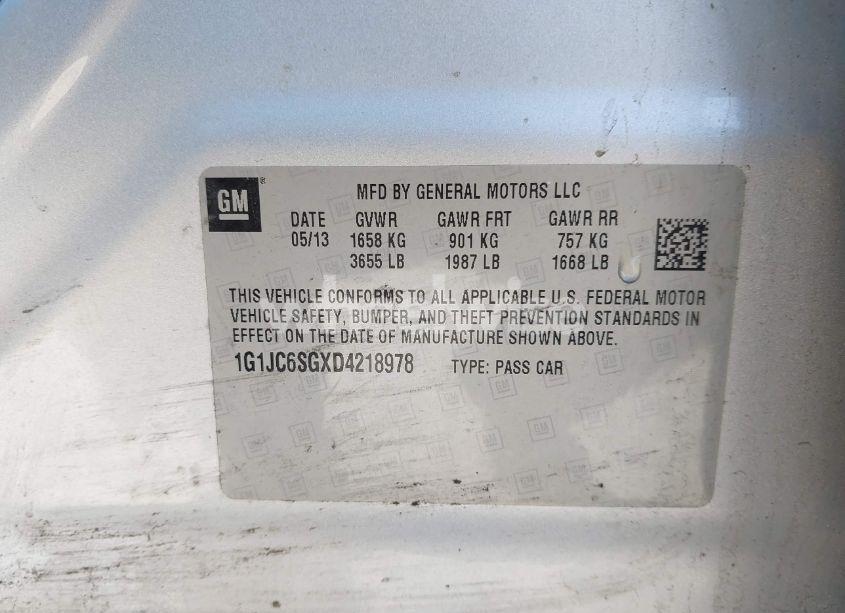 Photo 9 of 2013 Chevrolet Sonic LT AUTO (VIN 1G1JC6SGXD4218978)