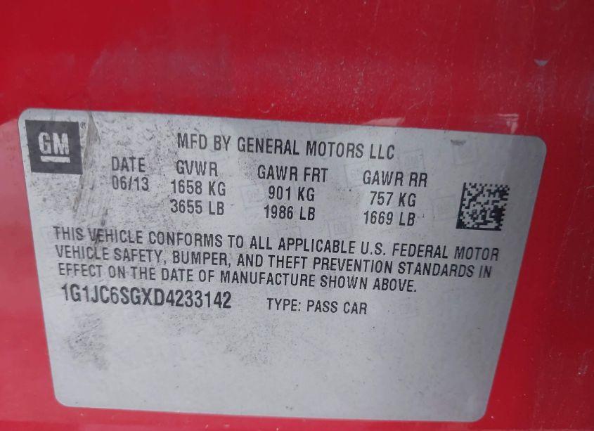 Photo 9 of 2013 Chevrolet Sonic LT AUTO (VIN 1G1JC6SGXD4233142)