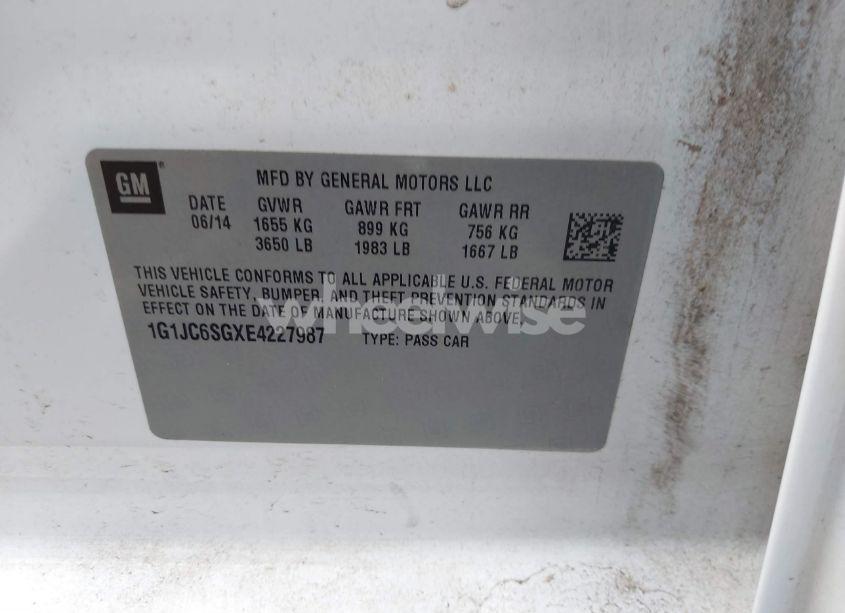 Photo 9 of 2014 Chevrolet Sonic LT AUTO (VIN 1G1JC6SGXE4227987)