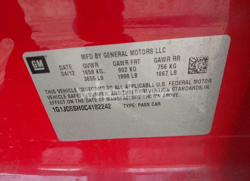 Photo 9 of 2012 Chevrolet Sonic 2LT (VIN 1G1JC6SH0C4182242)