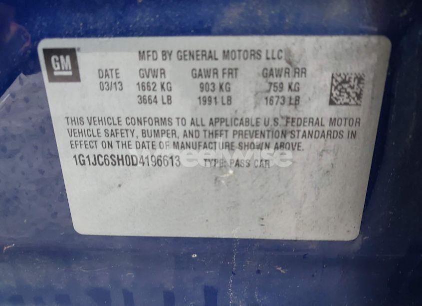 Photo 9 of 2013 Chevrolet Sonic LT (VIN 1G1JC6SH0D4196613)