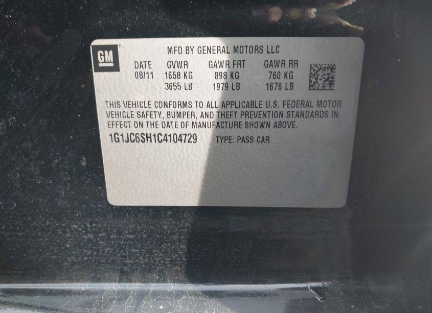 Photo 9 of 2012 Chevrolet Sonic 2LT (VIN 1G1JC6SH1C4104729)