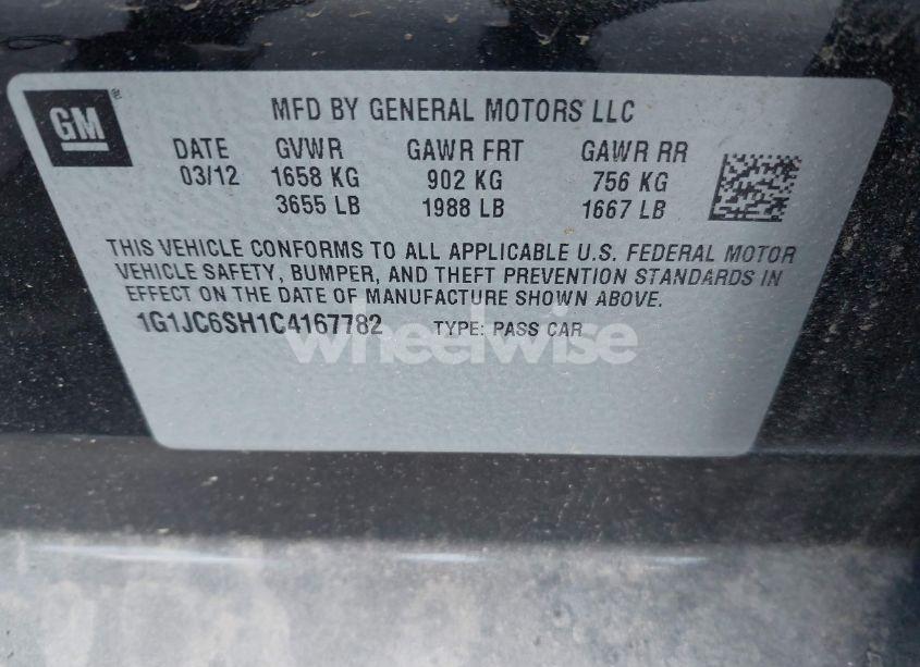 Photo 9 of 2012 Chevrolet Sonic 2LT (VIN 1G1JC6SH1C4167782)