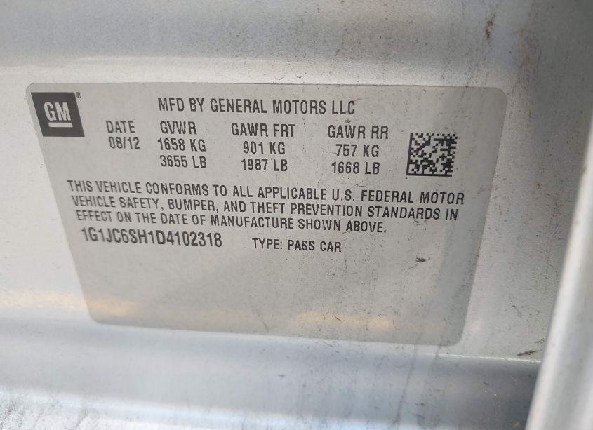 Photo 9 of 2013 Chevrolet Sonic LT AUTO (VIN 1G1JC6SH1D4102318)