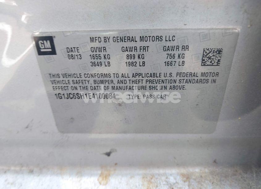 Photo 9 of 2014 Chevrolet Sonic LT AUTO (VIN 1G1JC6SH1E4100084)