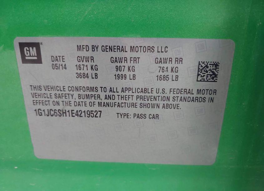 Photo 9 of 2014 Chevrolet Sonic LT AUTO (VIN 1G1JC6SH1E4219527)