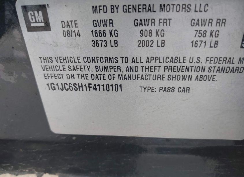 Photo 9 of 2015 Chevrolet Sonic LT AUTO (VIN 1G1JC6SH1F4110101)