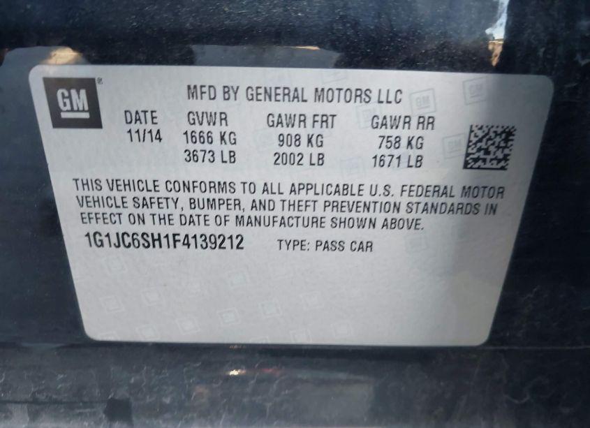 Photo 9 of 2015 Chevrolet Sonic LT AUTO (VIN 1G1JC6SH1F4139212)