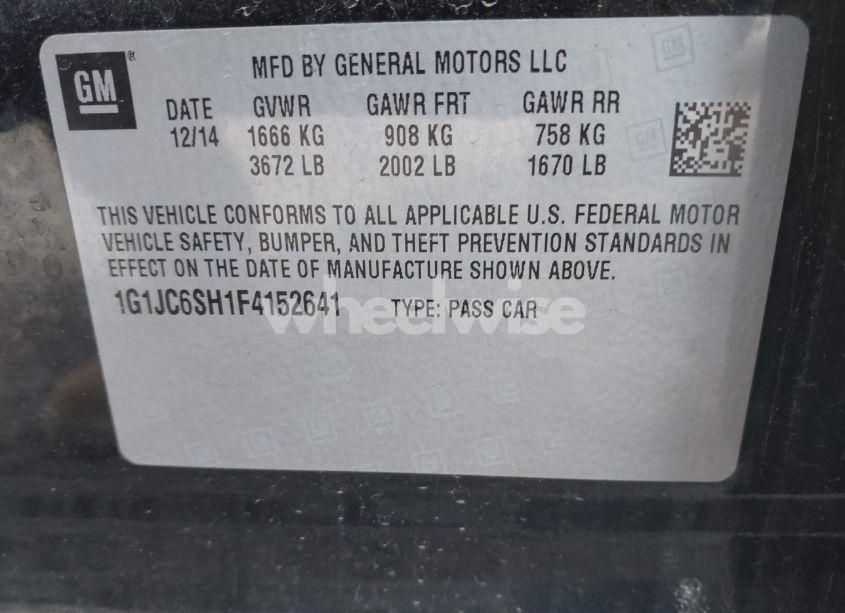 Photo 9 of 2015 Chevrolet Sonic LT AUTO (VIN 1G1JC6SH1F4152641)