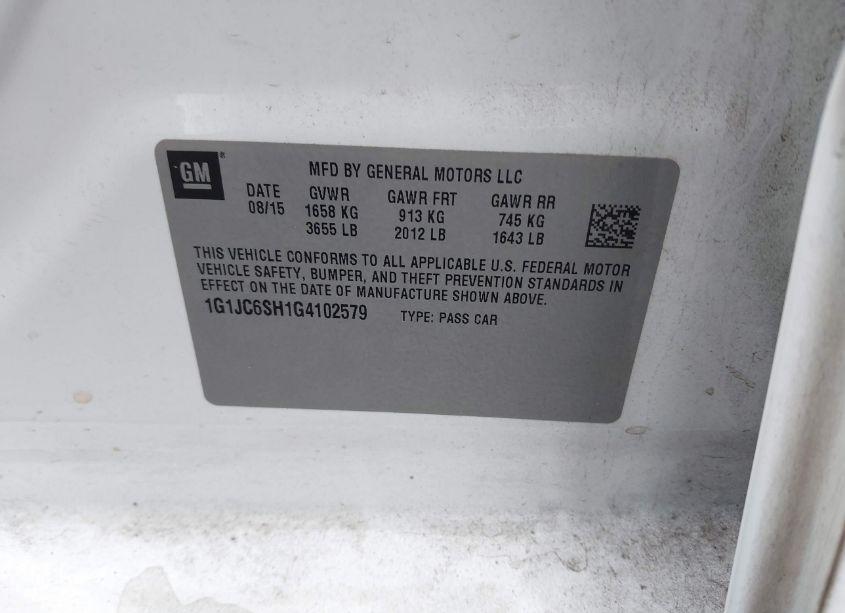 Photo 9 of 2016 Chevrolet Sonic LT AUTO (VIN 1G1JC6SH1G4102579)