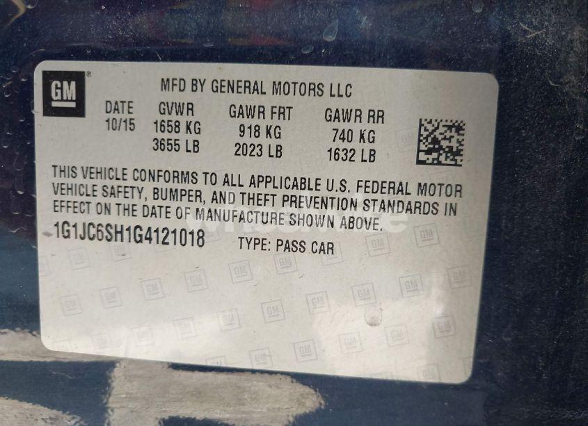 Photo 9 of 2016 Chevrolet Sonic LT AUTO (VIN 1G1JC6SH1G4121018)